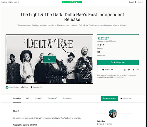 Delta Rae used Kickstarter for a successful crowdfunding campaign.