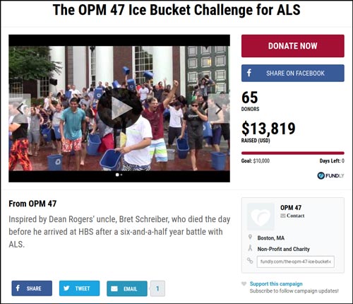 An example of a successful crowdfunding page on Fundly for the viral trend ALS ice bucket challenge.