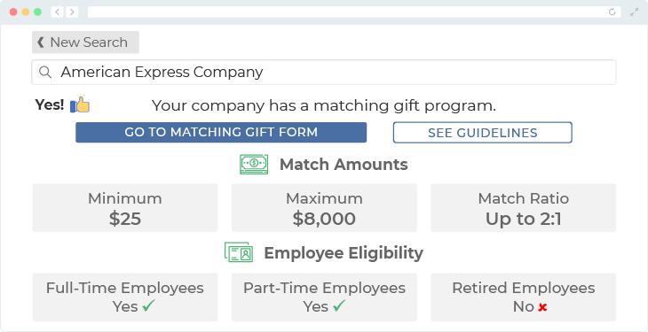 American Express offers one of the top matching gift programs.