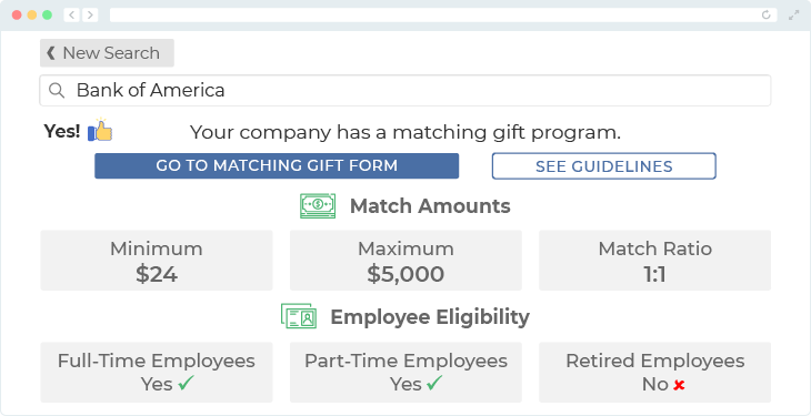 Bank of America offers one of the top matching gift programs.