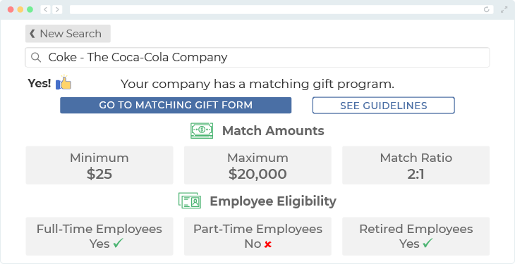 The Coca-Cola Company offers one of the top matching gift programs.