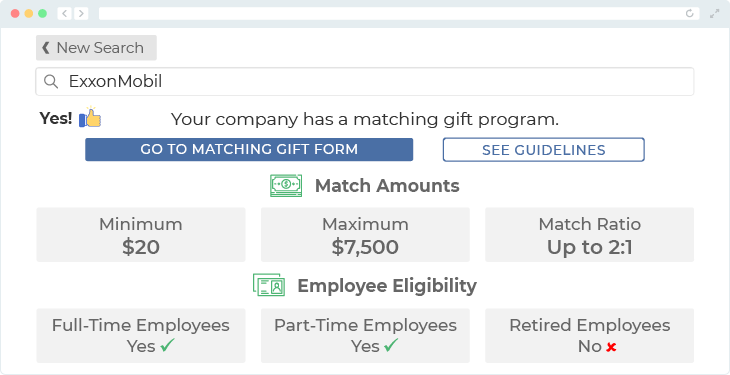 ExxonMobil offers one of the top matching gift programs.