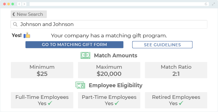 Johnson & Johnson offers one of the top matching gift programs.