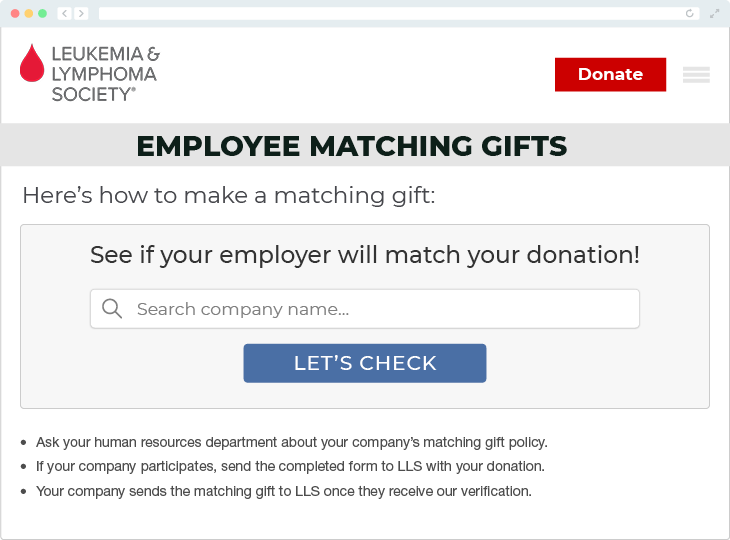 Look at how the Leukemia & Lymphoma Society benefits from using matching gift software.