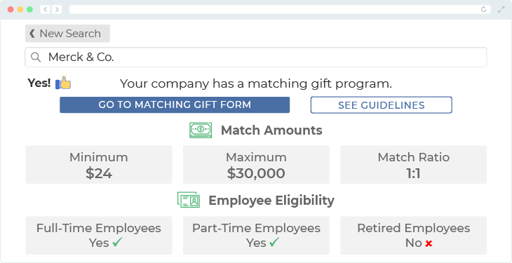 Merck offers one of the top matching gift programs.