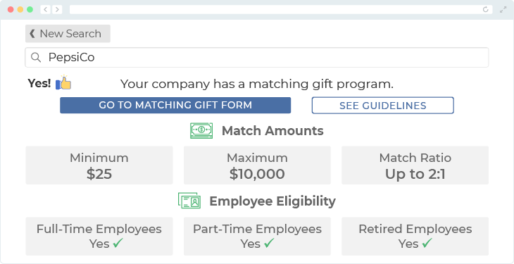 PepsiCo offers one of the top matching gift programs.