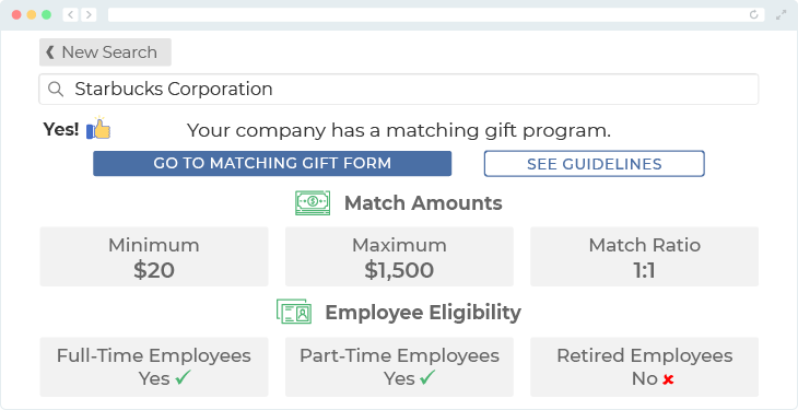 Starbucks offers one of the top matching gift programs.