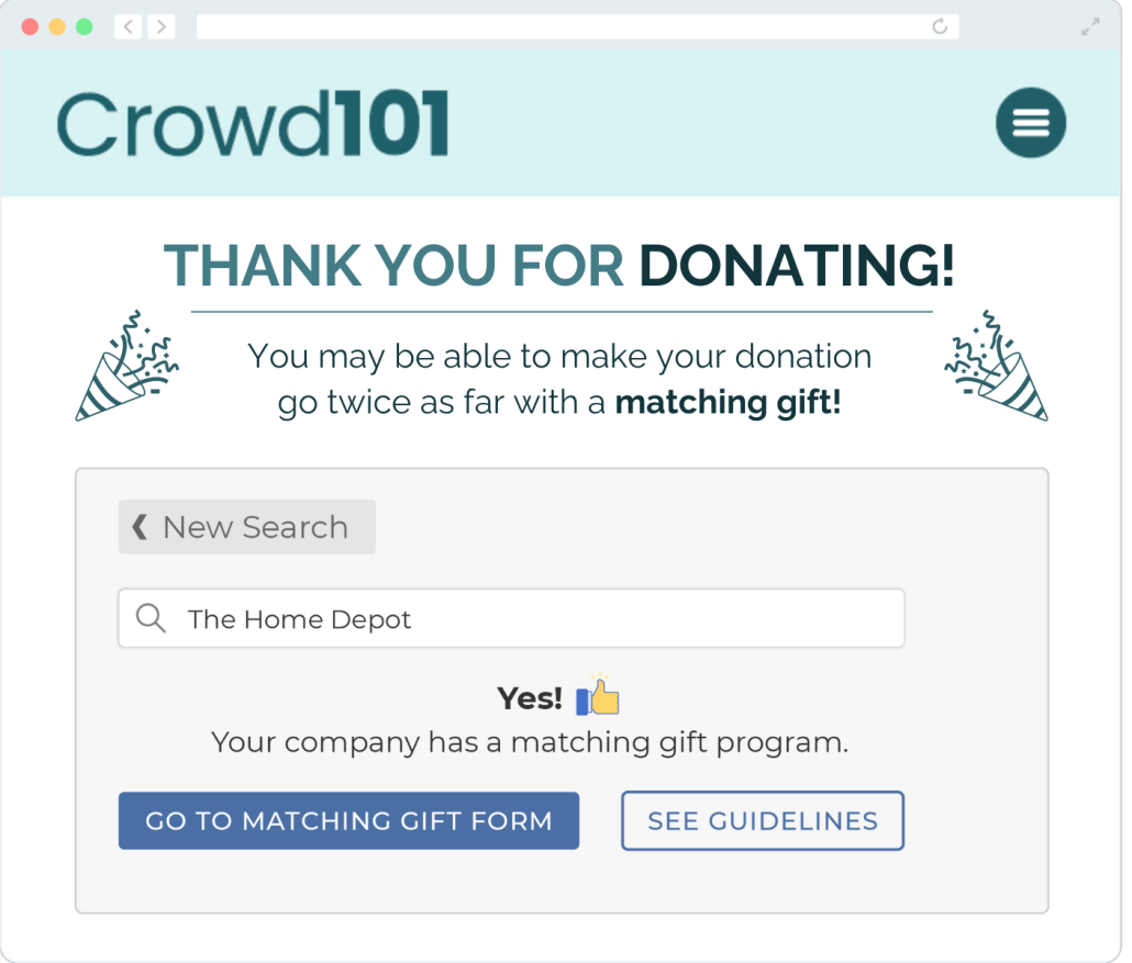 Providing next steps for matching gifts on your donation form confirmation screens