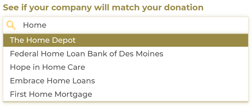 Screenshot of a sample donation page using corporate gift-matching software