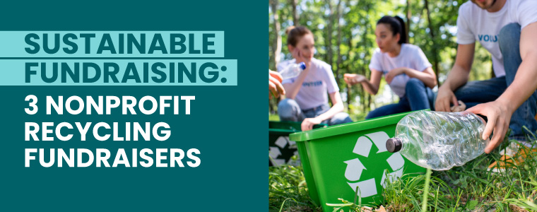 An image showing three volunteers collecting litter to recycle on the right and the title of this post on the left.