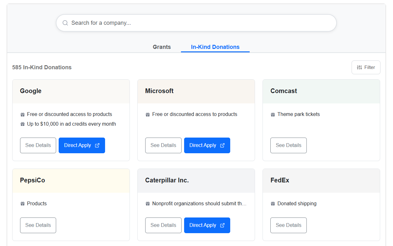 Double the Donation In-Kind Donation Database