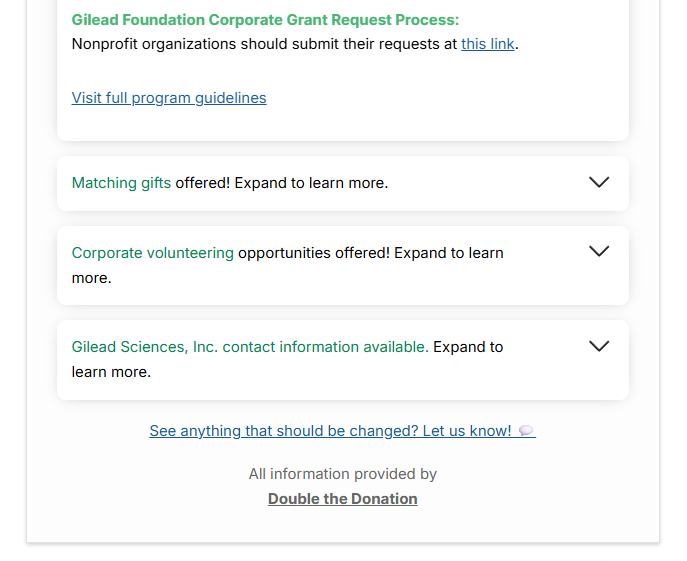 Gilead Foundation grant information on Double the Donation vs. Instrumentl
