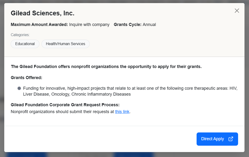 Gilead Foundation grant information on Double the Donation vs. Instrumentl