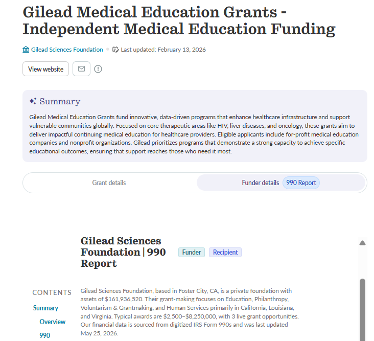 Gilead Foundation grant information on Double the Donation vs. Instrumentl